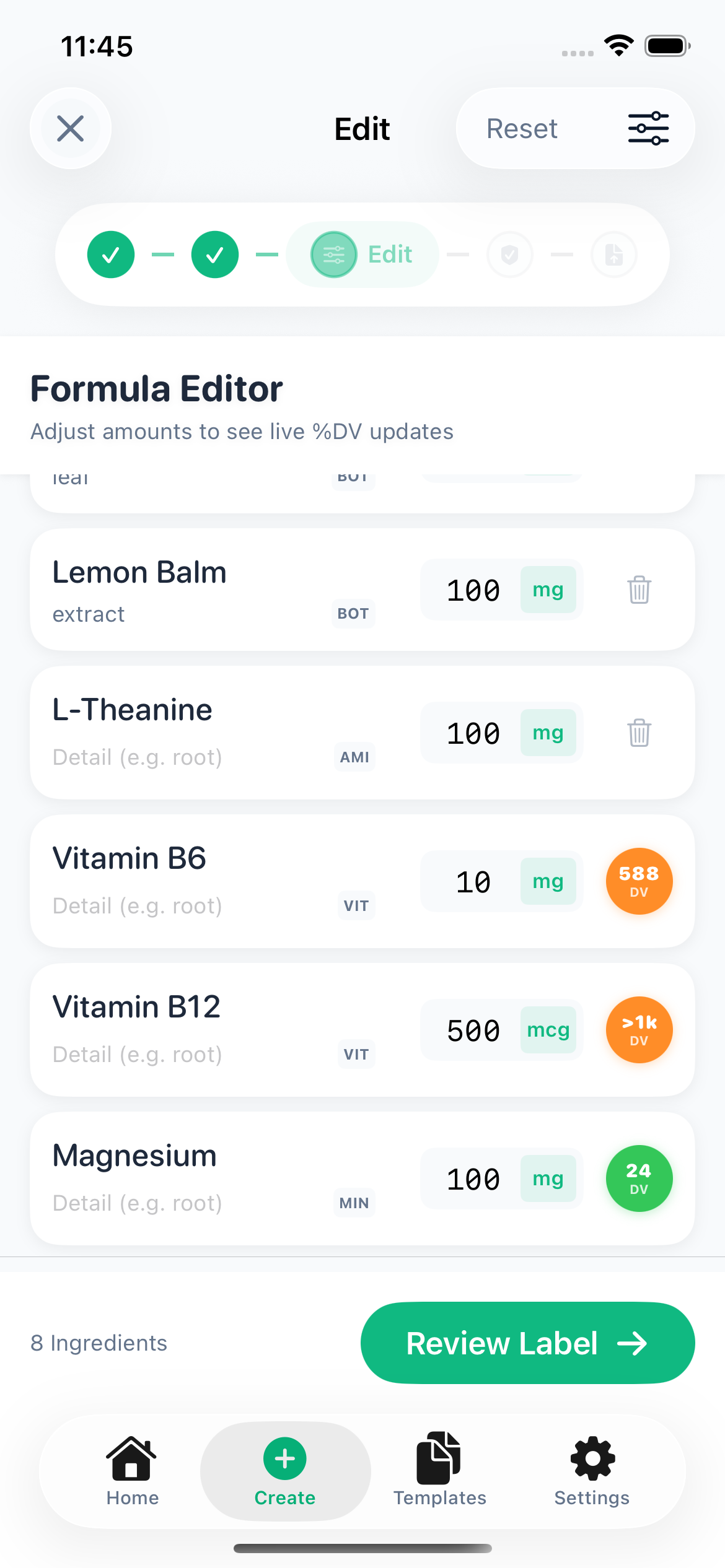 FactsPanel Edit step