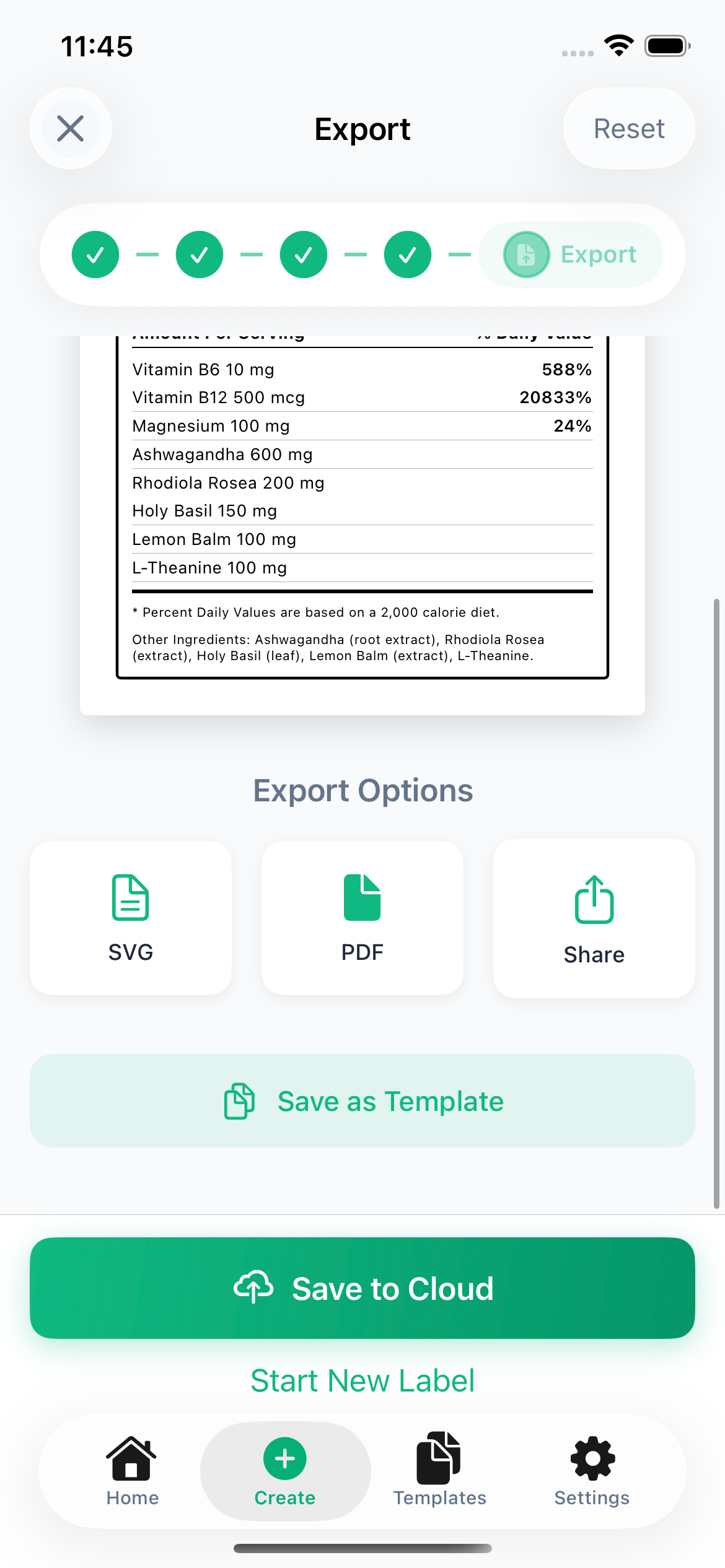 FactsPanel Export step